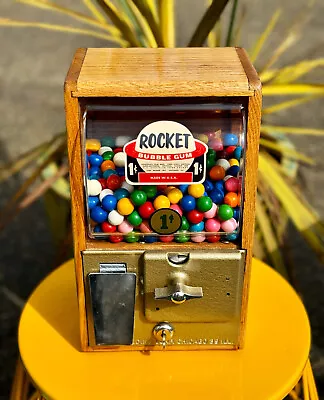 Nice Victor 1 Cent Baby Grand Rocket Bubble Gum Gumball Oak Wood Vending Machine • $103