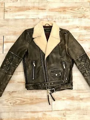 Dsquared Biker Shearling Leather Jacket S 48 Coat Motorcycle Jeans Dsquared2  • $2499.99