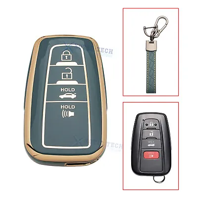 Gray TPU Full Cover Smart Key Fob Holder W/Keychain For Toyota Avalon RAV4 Prius • $13.98