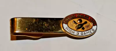 1950's SYRACUSE BOWLING ASSOCIATION  High 3 Games  Gold Cloisonné Tie Clasp VGC • $9.95