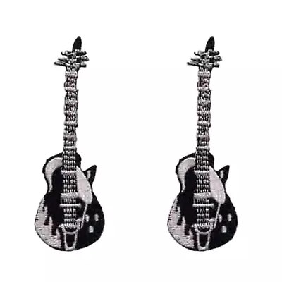 Electric Guitar Embroidered Music (2-Pack) Iron On Patch: Black • $8.04