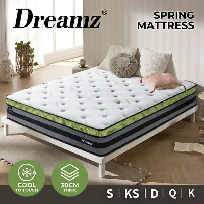 Dreamz Double Queen Mattress Cooling Bed 7 Zone Pocket Spring Euro Top Foam 30cm • $319.99