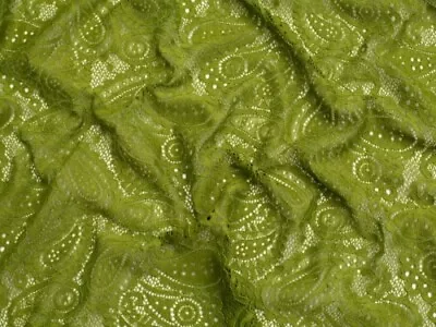 Minerva Stretch Corded Lace Fabric Lime Green - Per Metre • £11.68