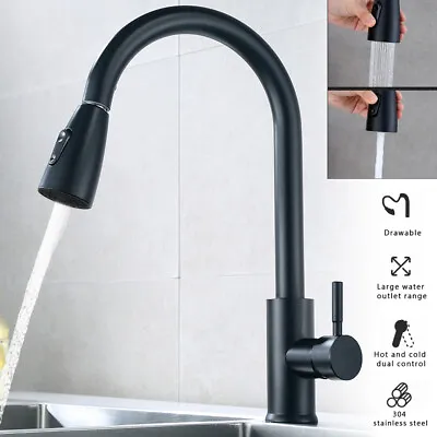 360° Kitchen Sink Mixer Taps Pull Out Single Lever Chrome Brass Spray Mono Tap • £11.89