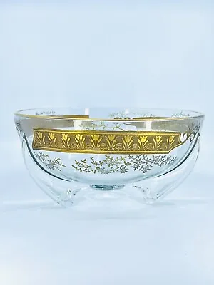 Vintage Art Deco Three Footed Gold Inlaid Serving Bowl Floral Leaf Design 1930s • $44