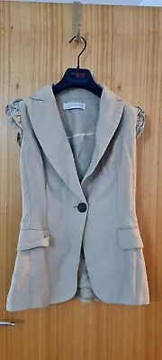 Zara Woman French Blogger Taupe Gilet Linen  Jacket Frill Sleeve Size S • $14.93