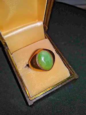 14k Solid Yellow Gold Mens Ring With Nephrite Jade Stone Size 9 • £246.11