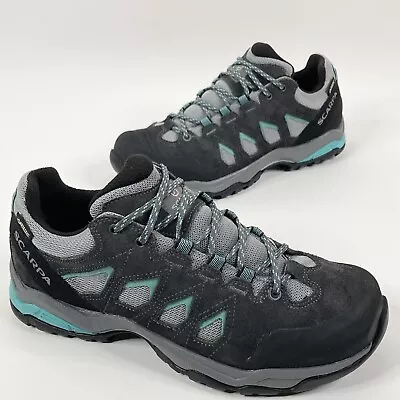 SCARPA Moraine GTX GORTEX Boots Women Size 8 Hiking Shoes Grey Lagoon Green MINT • £49.13