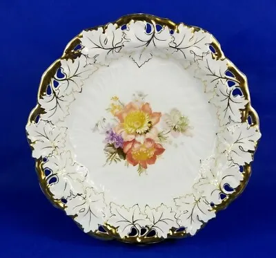 Vintage Carl Tielsch C.T. Altwasser Large Reticulated Floral Bowl Gold Trim Leaf • $35