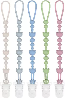 Pacifier Clip 5 Pack Silicone Pacifier Holder Clip With Safety Plastic Clip • $8.95