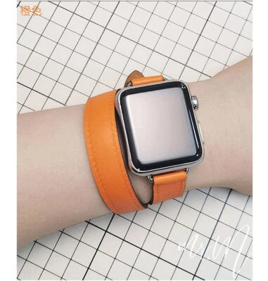 $18.99 • Buy Slim Double Tour Leather Band Strap For Apple Watch 7 6 5 4 SE IWatch 38 42 45mm