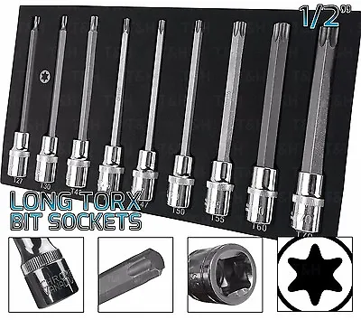 BERGEN Extra Long TORX BIT Socket Set 1/2  Dr Star Keys T27-T70 TX Torx Sockets • £16.95