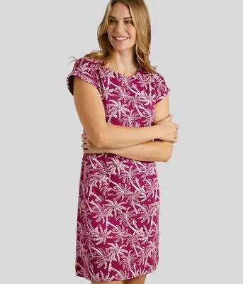 WEIRD FISH Tallahassee Organic Cotton Berry Palm Print Day Dress RRP£45 8-22 • £10