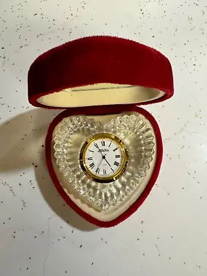 Vintage Haller Crystal Valentines Heart Clock In Velvet Mirrored Box JAPAN Mvmt • £28.91