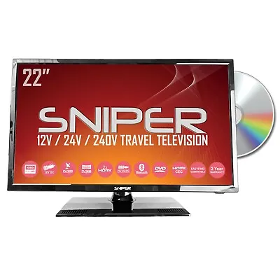£179 • Buy SNIPER 22″ HD LED Camping Travel TV, Sat, Freeview, DVD, BT ,12v-24v-240v