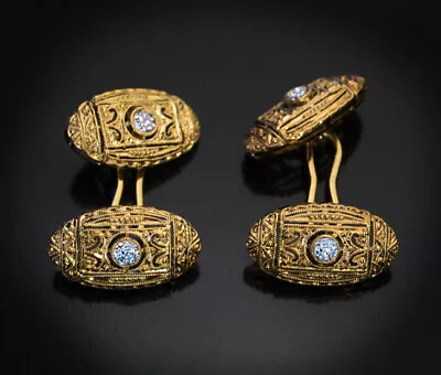 Art Deco Vintage Diamond Gold Openwork Cufflinks • $3000