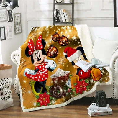 Mickey Minnie Blanket Fleece Warm Soft Faux Fur For Sofa Chair Bed Throw Blanket • £18.99