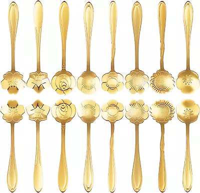 16 Pcs Teaspoon Gold Tea Spoons Decorative Flowers Coffee Dessert Spoon (D1) • $13.99