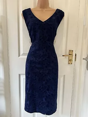 BEAUTIFUL DEEP BLUE LACE SUMMER PARTY/OCCASION DRESS By JACQUES VERT Size 20 • £1.04