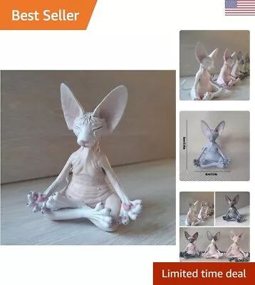 Meditating Sphynx Cat Figurine - Zen Yoga Pose - White Resin - Home Office Decor • $17.99