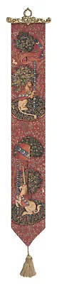 Unicorn And Lion Belgian Medieval Woven Tapestry Bell Pull With Metal Topper • $97