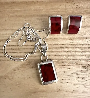 Beautiful Red Buffalo Turquoise 925 Sterling Silver Jewelry Set 18 In • $60