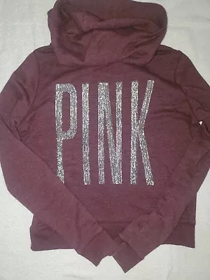 Victorias Secret Pink Zip Up Hoodie Medium Bling Maroon • $29.95