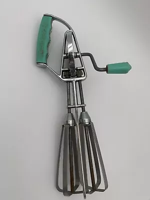 Hand Mixer Egg Beater MCM Maynard USA Stainless Steel Turquoise Handle • $6.99