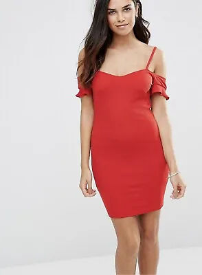 Oh My Love Cold Shoulder Dress RRP £35 Size S Red Bodycon • £5.99