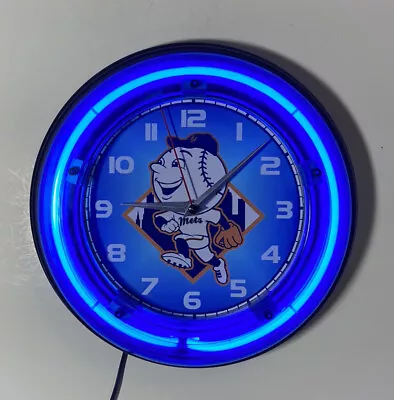 New York Mets ‘Mr Met’ Logo Neon Wall Hanging Clock • $79