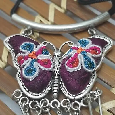 Vintage Hand Embriodery Butterfly Lucky Charm Pendant Miao Silver Hmong Tribal • $19.99