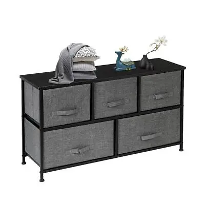 Grey Chest Of Drawers 5 Fabric Drawers Bedroom Storage Cabinet Organizer Unit • £34.99