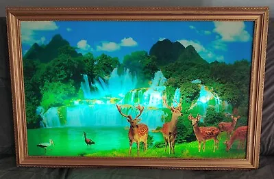 Light Box Wall Art Moving Picture Motion Nature Sound Waterfall Deer Framed VTG • $200