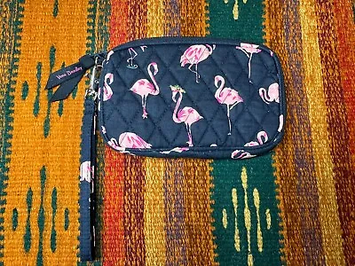 Vera Bradley Flamingo Fiesta Wristlet Phone Tech Zip Wallet Pink Blue • $19.99