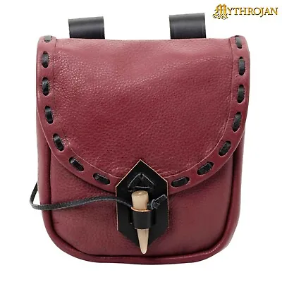 Leather Belt Pouch Medieval Renaissance Reenactment Cosplay Waist Bag Wine Red • $44.99