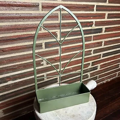 Green Wall Hanging Metal Tin Basket Small Planter Ornate Home Decor Box Herbs • $14.99