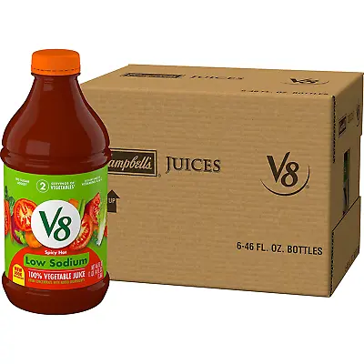 V8 Low Sodium Spicy Hot 100% Vegetable Juice Blend Juice 46 FL OZ Pack Of 6 • $29.23