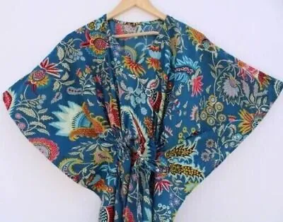 Woman's Cotton Long Kaftan  Floral Printed Party Wear Dress Indian Tunic • $46.62