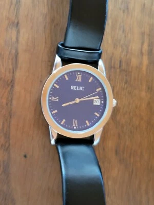 $23 • Buy Relic By Fossil Watch Analog Blue Silver Black Date Leather Band