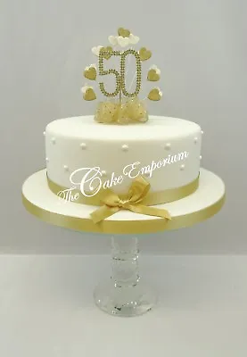 £13.99 • Buy 50th GOLDEN WEDDING ANNIVERSARY CAKE TOPPER HEARTS 25th 30th 40th 60th 65th 