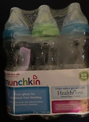 3 Munchkin Mighty Grip 8oz Glass Bottles BPA Free Blue And Green NEW! • $17.99