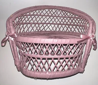 Vintage Wicker Doll Loveseat - Pinkish Purple With Side Ribbons • $10.79