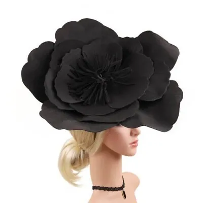 $39.99 • Buy Stunning Large Black Flower Fascinator On Matching Headband, Spring Races
