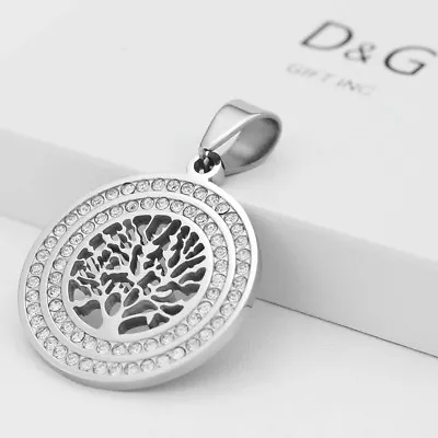 DG Mens Stainless Steel Tree Of Life 35mm CZ Icy Bling Pendant High Polish*Box • $15.99