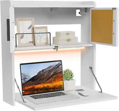 Wall Mounted Desk With LED Light Multifunctional Fold Down Laptop Computer Table • £115.57