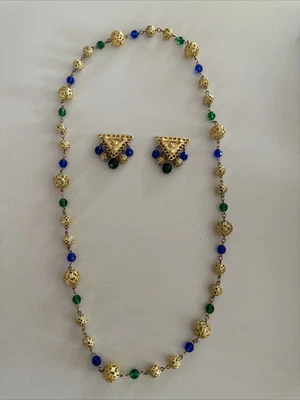 $100 • Buy Vintage Signed Ben Amun 24k Gold Plated Necklace Chain And Clip Earrings Set