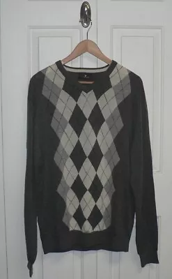Toscano By Patrick Assaraf V-Neck Wool Blend Argyle Print Sweater In Grey XLarge • $12.49