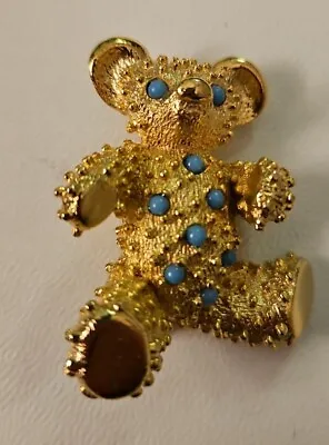 Vintage Benedikt Of Ny Teddy Bear Pin Brooch  With Turquoise Beads-unusual • $18