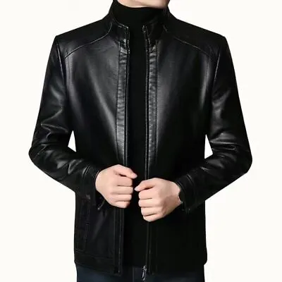 2023 Autumn Winter Men Leather Jacket Stand Collar Plus Velvet Leather Jackets • $106.51