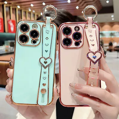 $12.24 • Buy For IPhone 14 13 12 11 Pro Max XS XR Cute Heart Wrist Strap Soft TPU Case Cover